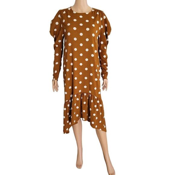ZARA Trafaluc Polka-Dot Brown Dress (Size S) - Picture 2 of 7